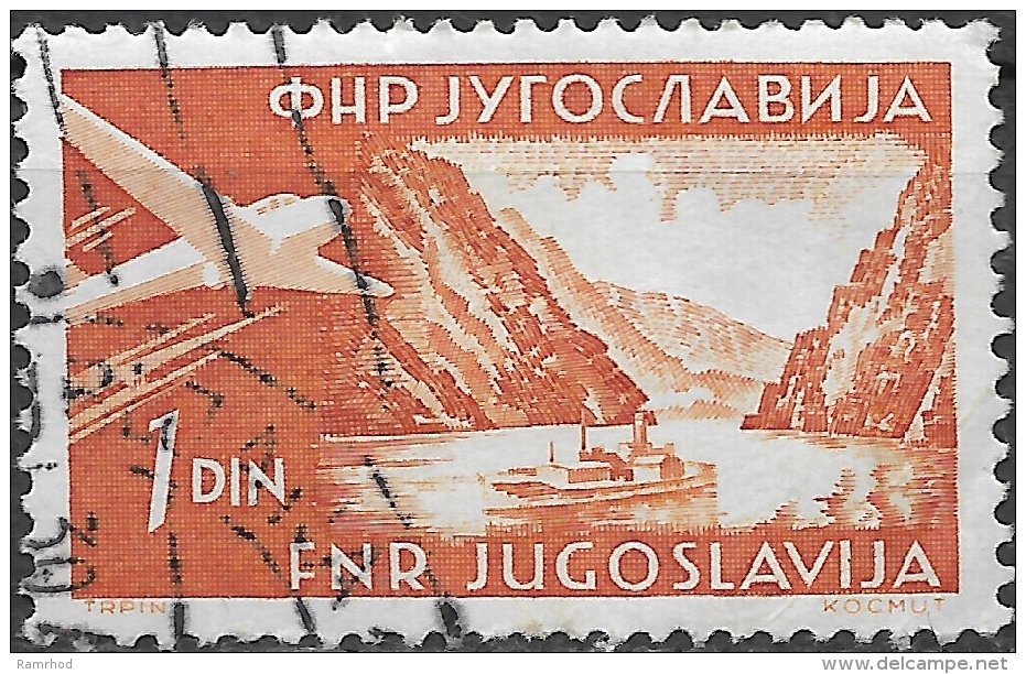 YUGOSLAVIA 1951 Air. Iron Gates, Danube - 1d - Orange FU - Poste Aérienne
