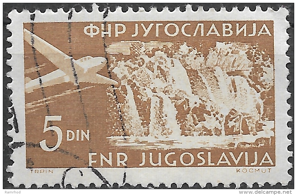 YUGOSLAVIA 1951 Air. Plitvice Cascades - 5d - Brown FU - Airmail