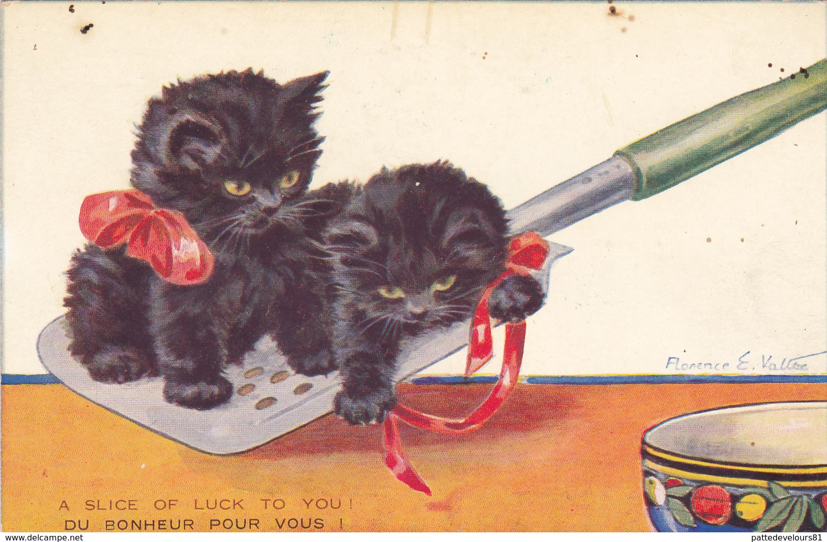 CPA Chat Noir Cat Black Catze Chaton "Du Bonheur Pour Vous" Fantaisie Illustrateur Florence E. VALTER - Valter, Fl. E.