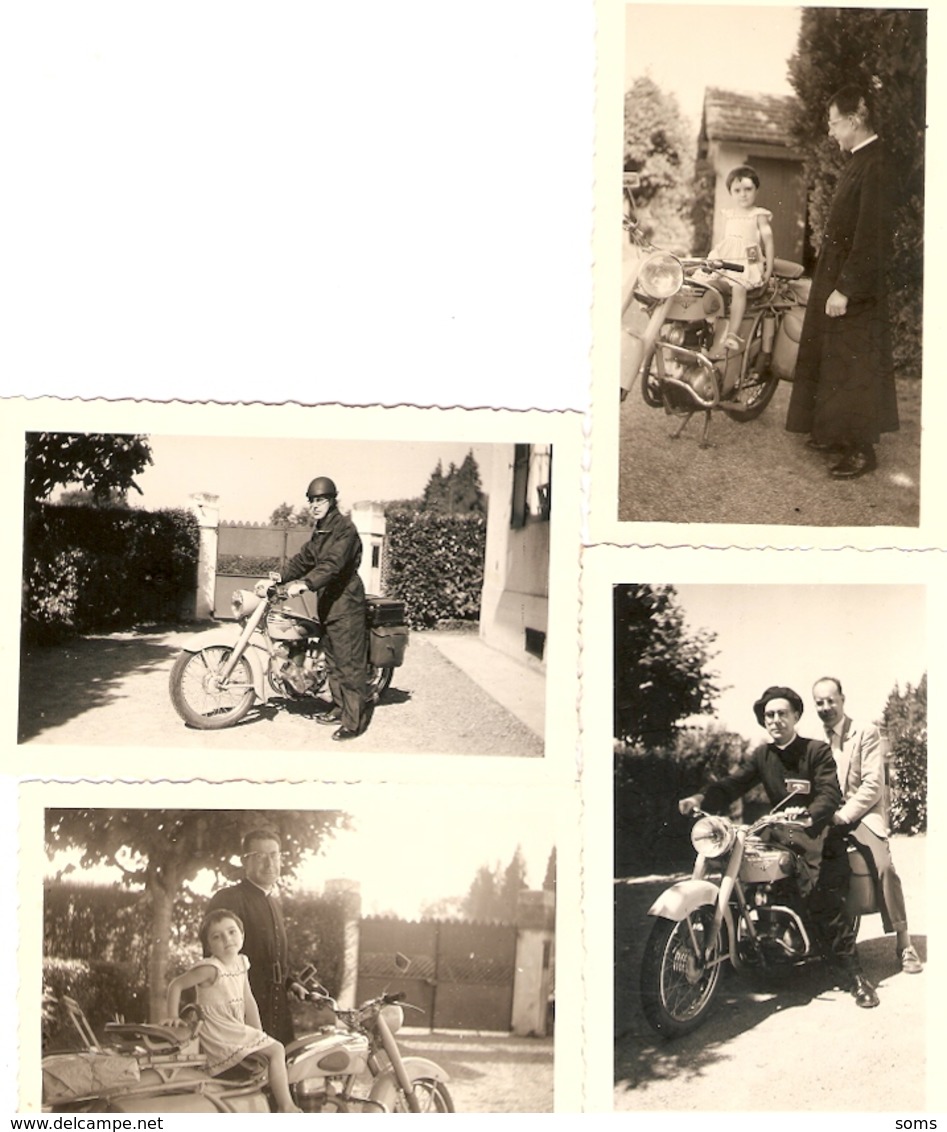 Lot De 4 Photographies De Pau (64), Curé à Moto, Sans Doute Une Motobécane 125 Z57, Photos De 1958 - Other & Unclassified