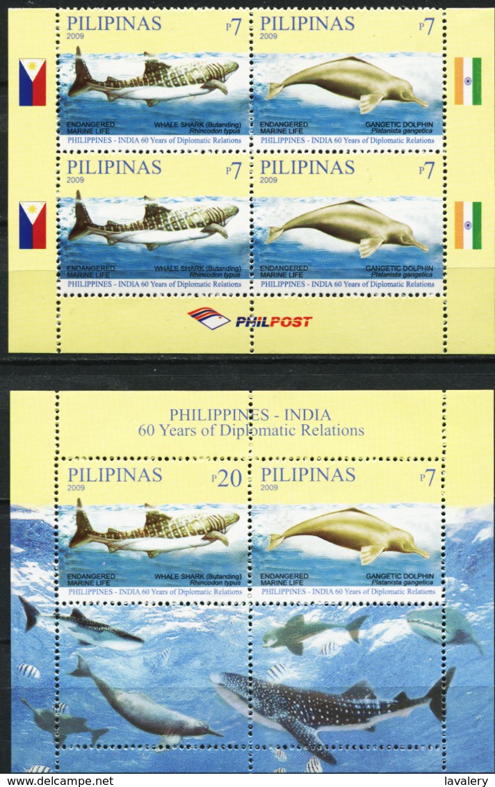 PHILIPPINES 2009 India Diplomatic Relations Marine Life Sharks Fauna MNH - Philippines