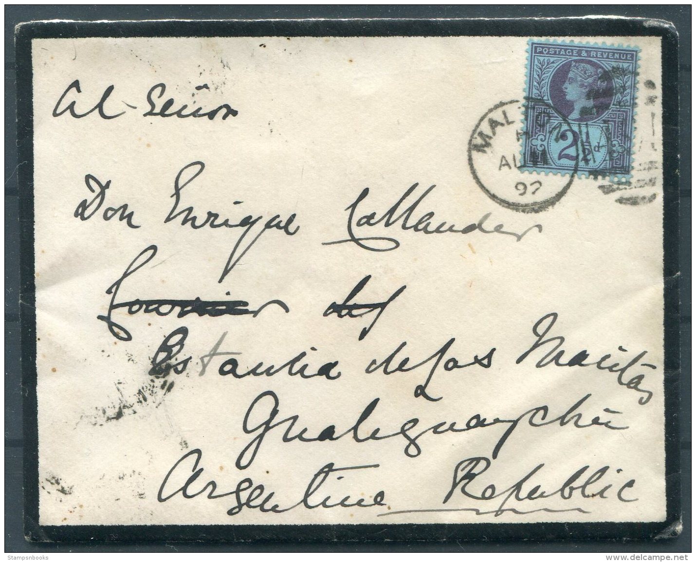 1892 GB QV Jubilee Mourning Cover Malton - Gualeguaychu Argentina - Storia Postale