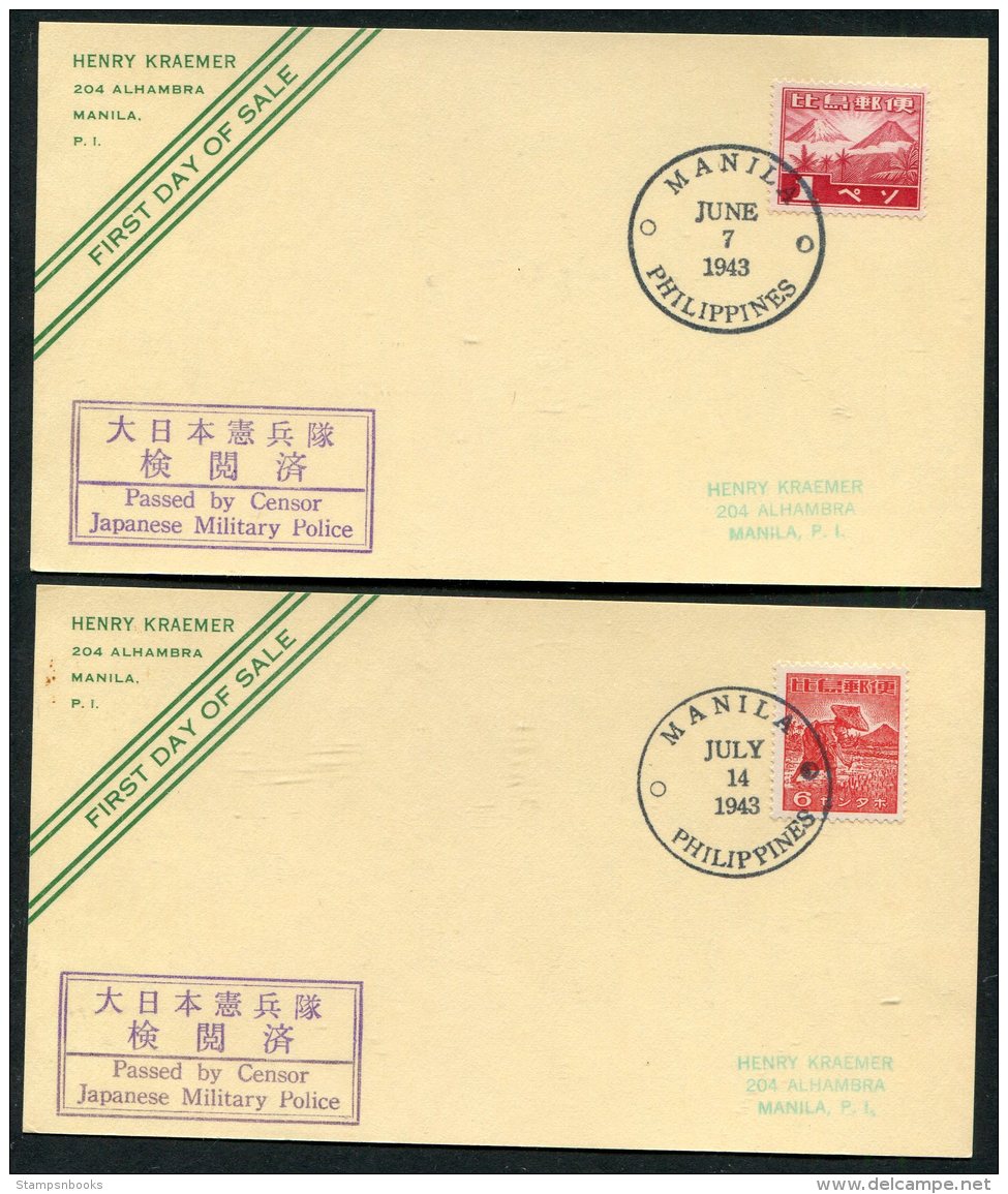 1943 7 X Manila Japanese Military Police Censor First Day Postcards - Philippines