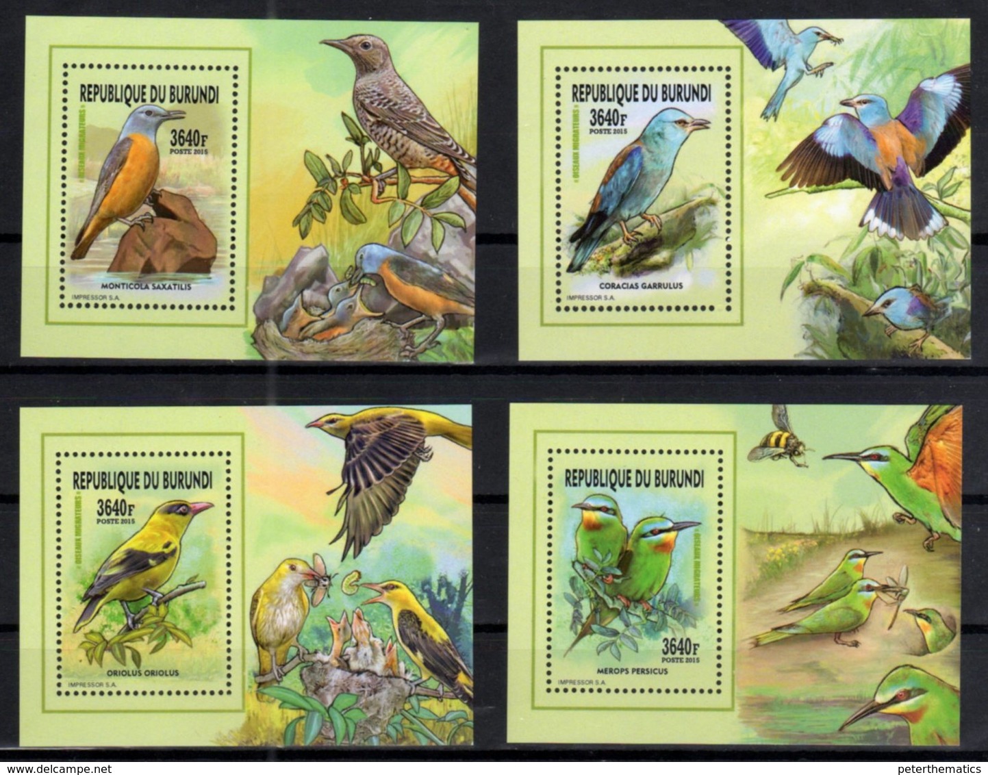 BURUNDI, 2015, MNH, BIRDS, MIGRATORY BIRDS,4 DELUXE S/SHEETS , OFFICIAL ISSUE - Other & Unclassified