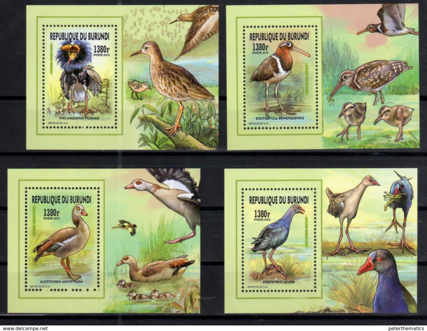 BURUNDI, 2015, MNH, BIRDS, MIGRATORY BIRDS, 4 DELUXE S/SHEETS, OFFICIAL ISSUE - Other & Unclassified