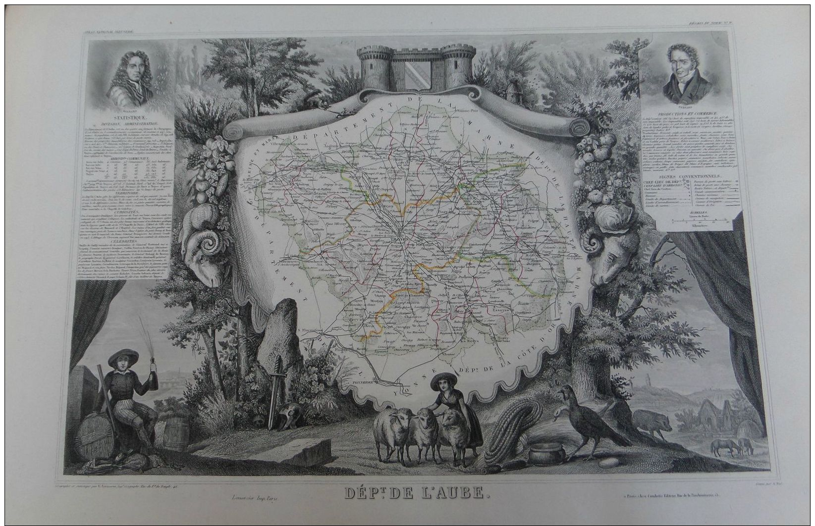 ATLAS LEVASSEUR 1852 CARTE(37X51):AUBE/MIGNARD/THENARD - Geographical Maps