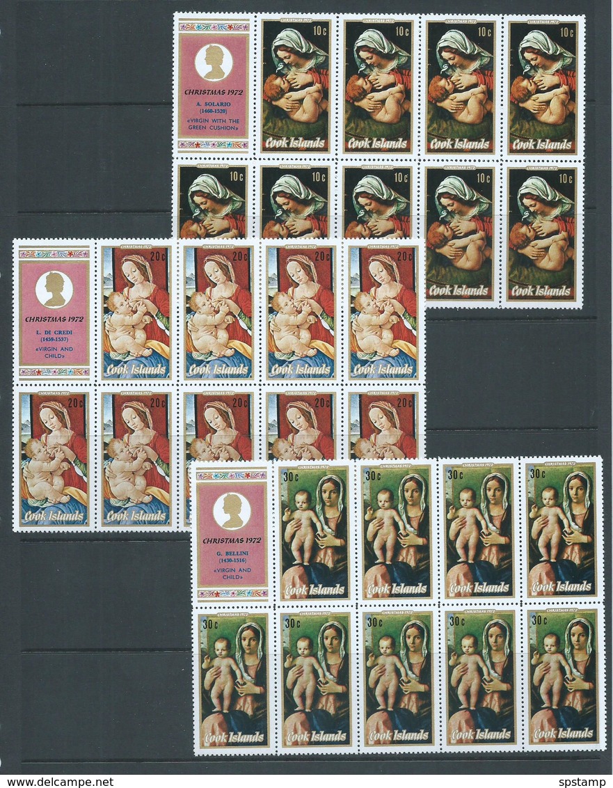 Cook Islands 1972 Christmas Paintings Set Of 5 In Blocks Of 9 + Label MNH / MLH - Cook Islands