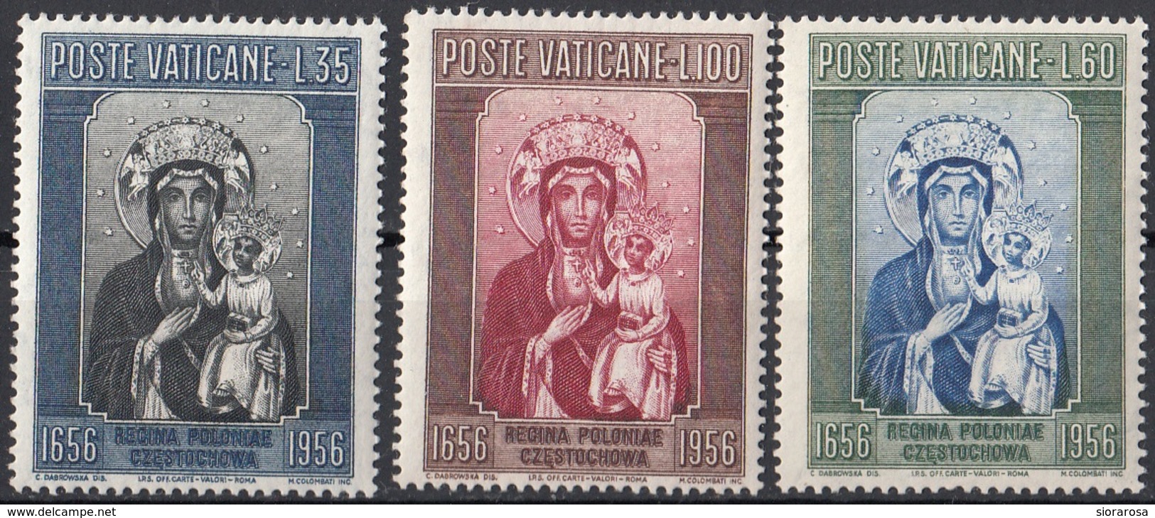 Vaticano 1956 Blf. 216-217-218 Madonna Nera Di Czestochowa Quadro Dipinto Icona Paintings MNH Full Set - Madonnas