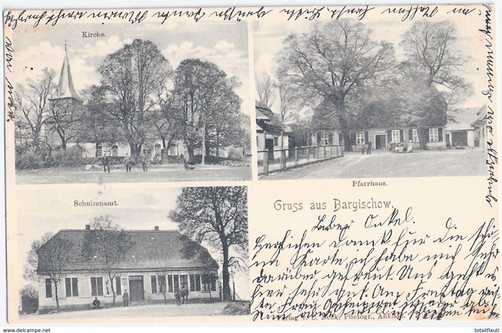 Gruss Aus BARGISCHOW Nahe Anklam Schulzenamt Kirche Pfarrhaus 1.9.1901 Gelaufen - Anklam