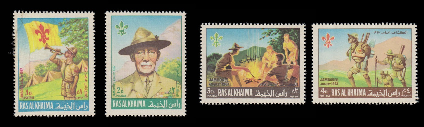 Ras Al Khaima Set Of 4 Multicolored Stamps (1967) Boy Scout Jamboree,  Mint Never Hinged - Ras Al-Khaima