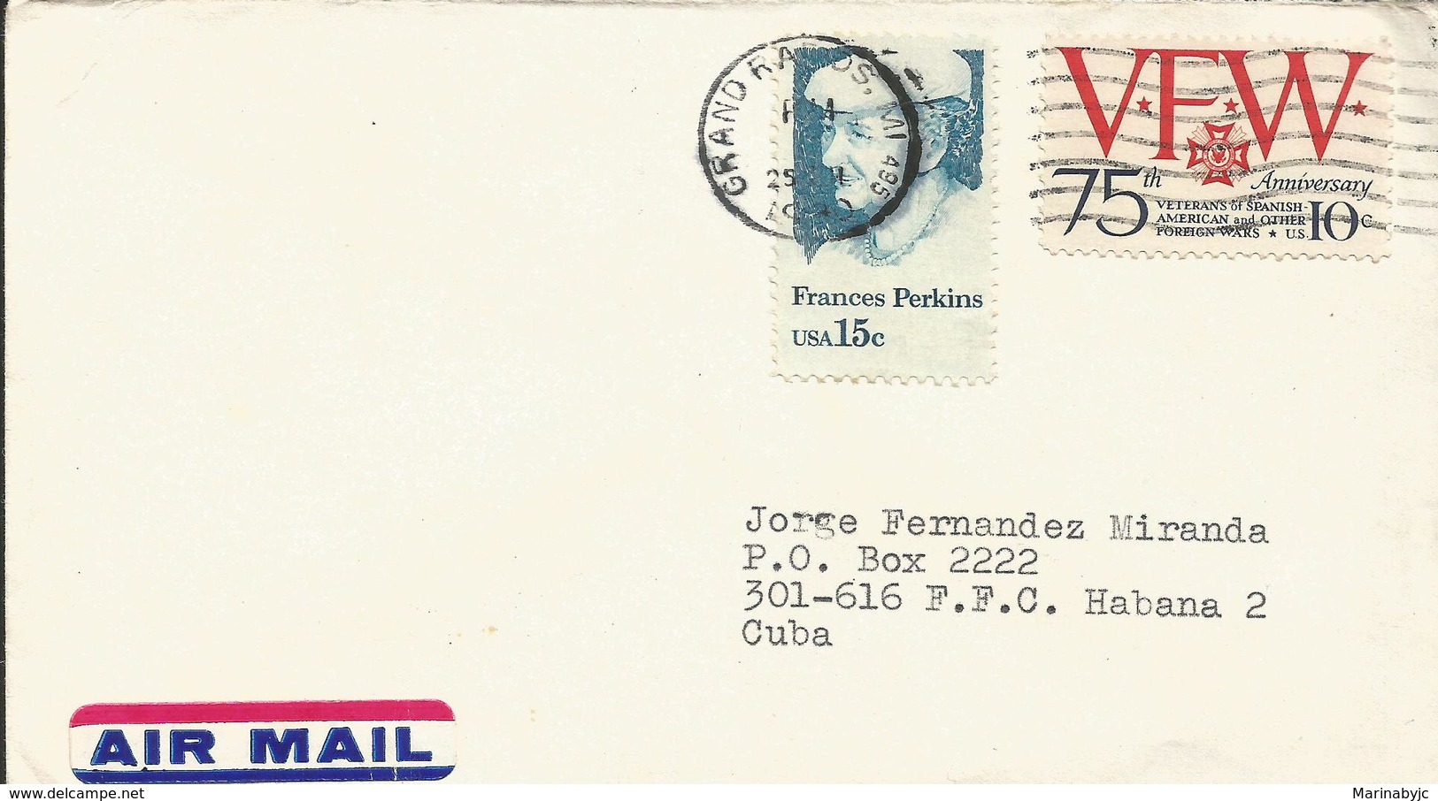 V) 1970, USA, AIR MAIL, FRANCES PERKINS, 15 C, 75 ANNIVERSARY VETERANS OF SPANISH-AMERICAN AND OTHER FOREIGN WARS, 10 C - Other & Unclassified