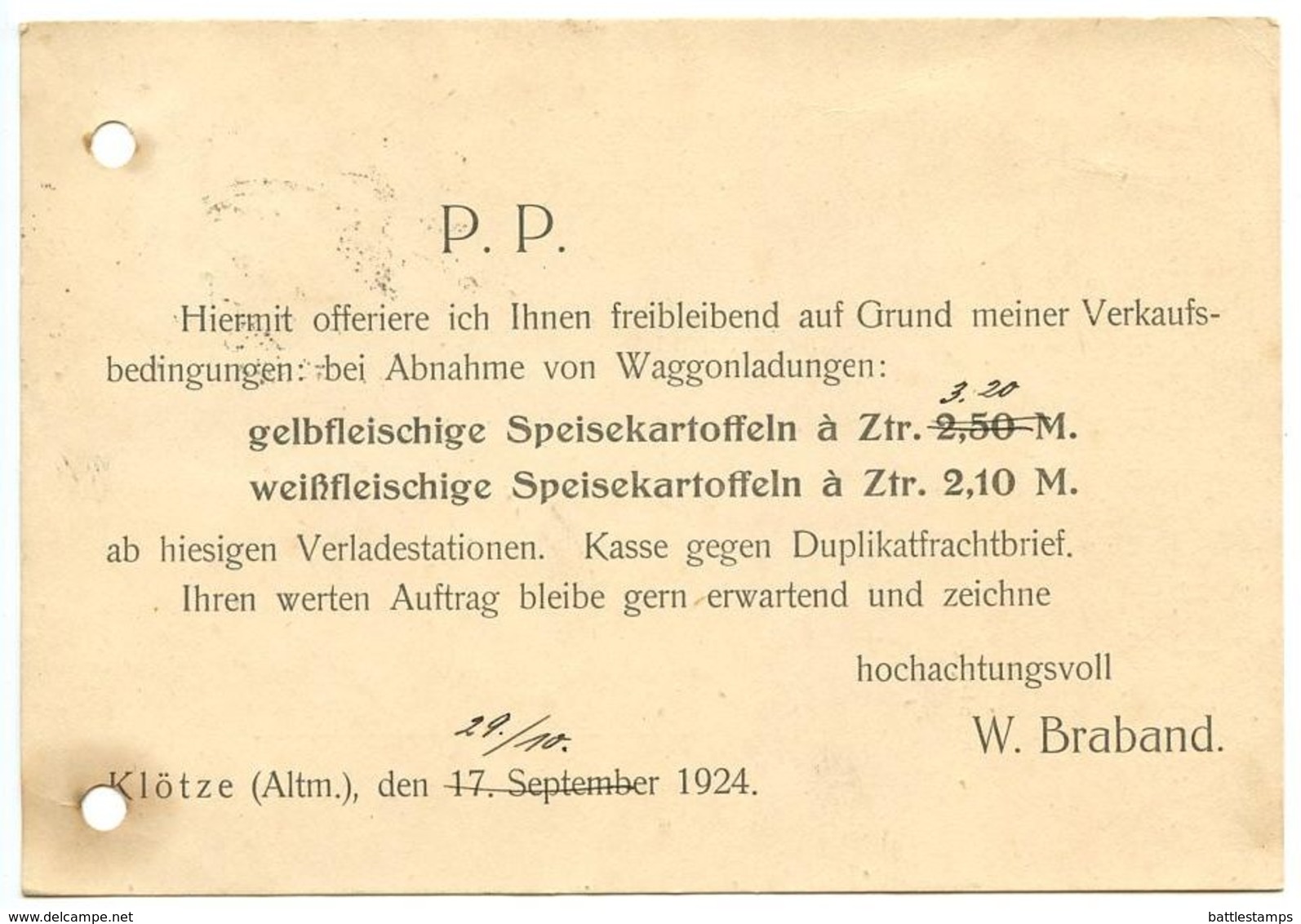 Germany 1924 Postcard Klötze - W. Braband To Bünde, Scott 331 - Covers & Documents