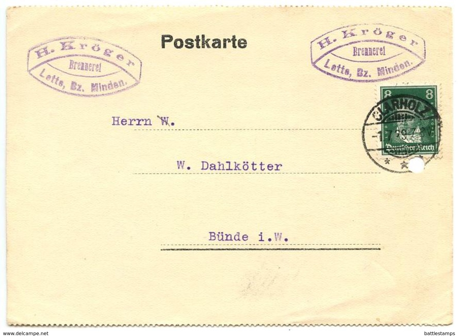 Germany 1929 Postcard Clarholz - H. Kröger, Brennerei, Scott 354 Beethoven - Covers & Documents