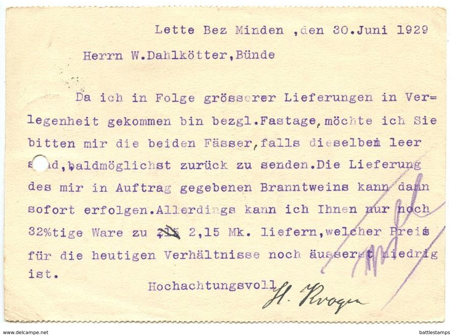 Germany 1929 Postcard Clarholz - H. Kröger, Brennerei, Scott 354 Beethoven - Covers & Documents