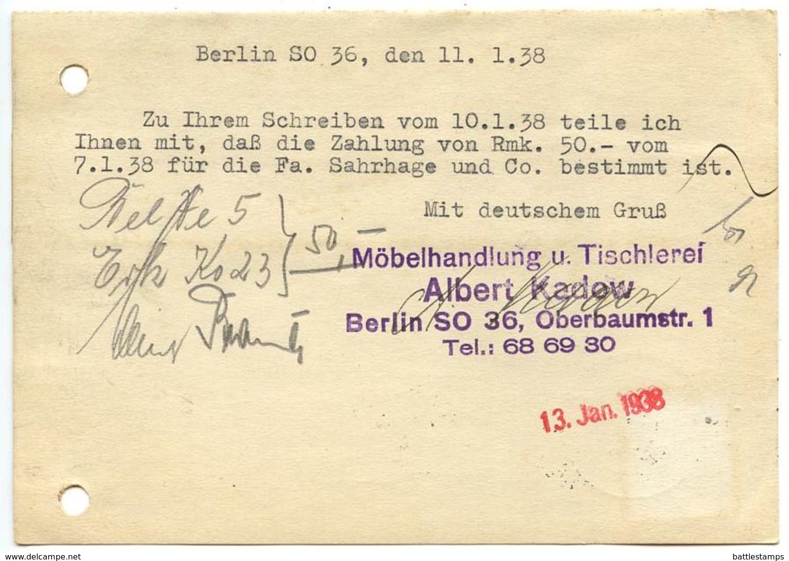 Germany 1938 Postcard Berlin To Bünde, Rohrpost Slogan Cancel - Covers & Documents