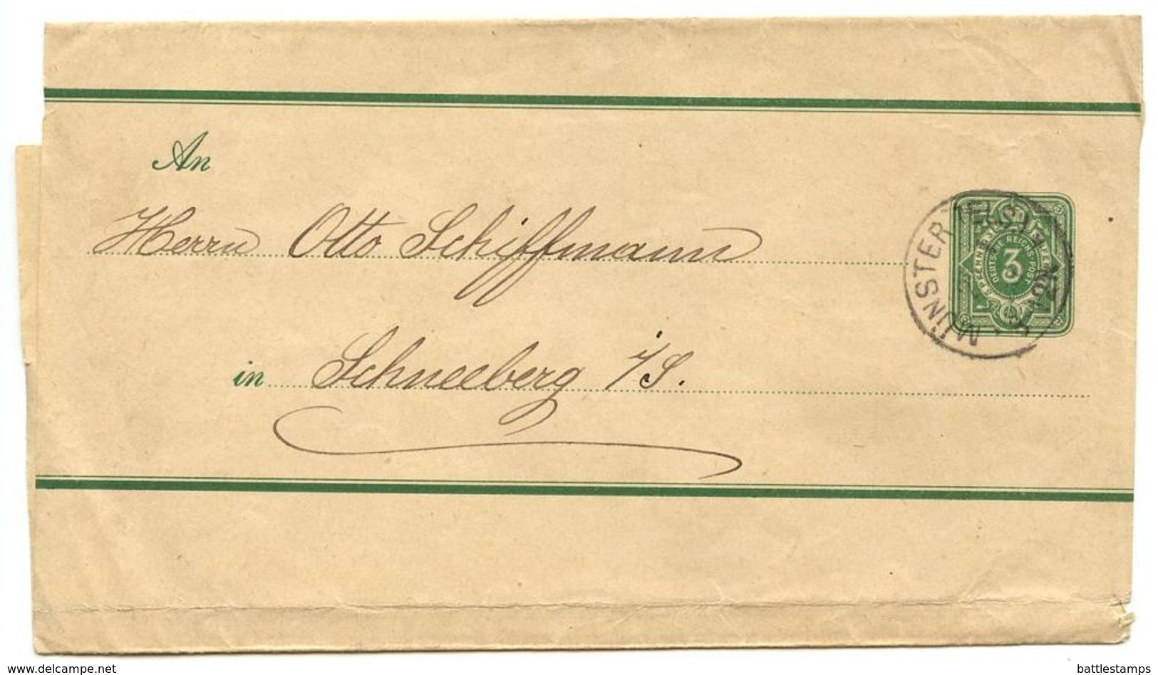 Germany 1890‘s 3pf. Wrapper Münster To Schneeberg - Other & Unclassified