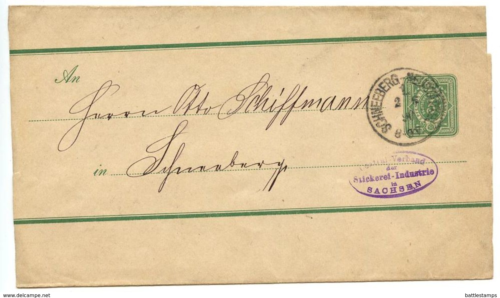 Germany 1890 3pf Wrapper Schneeberg-Neustädtel To Schneeberg - Autres & Non Classés