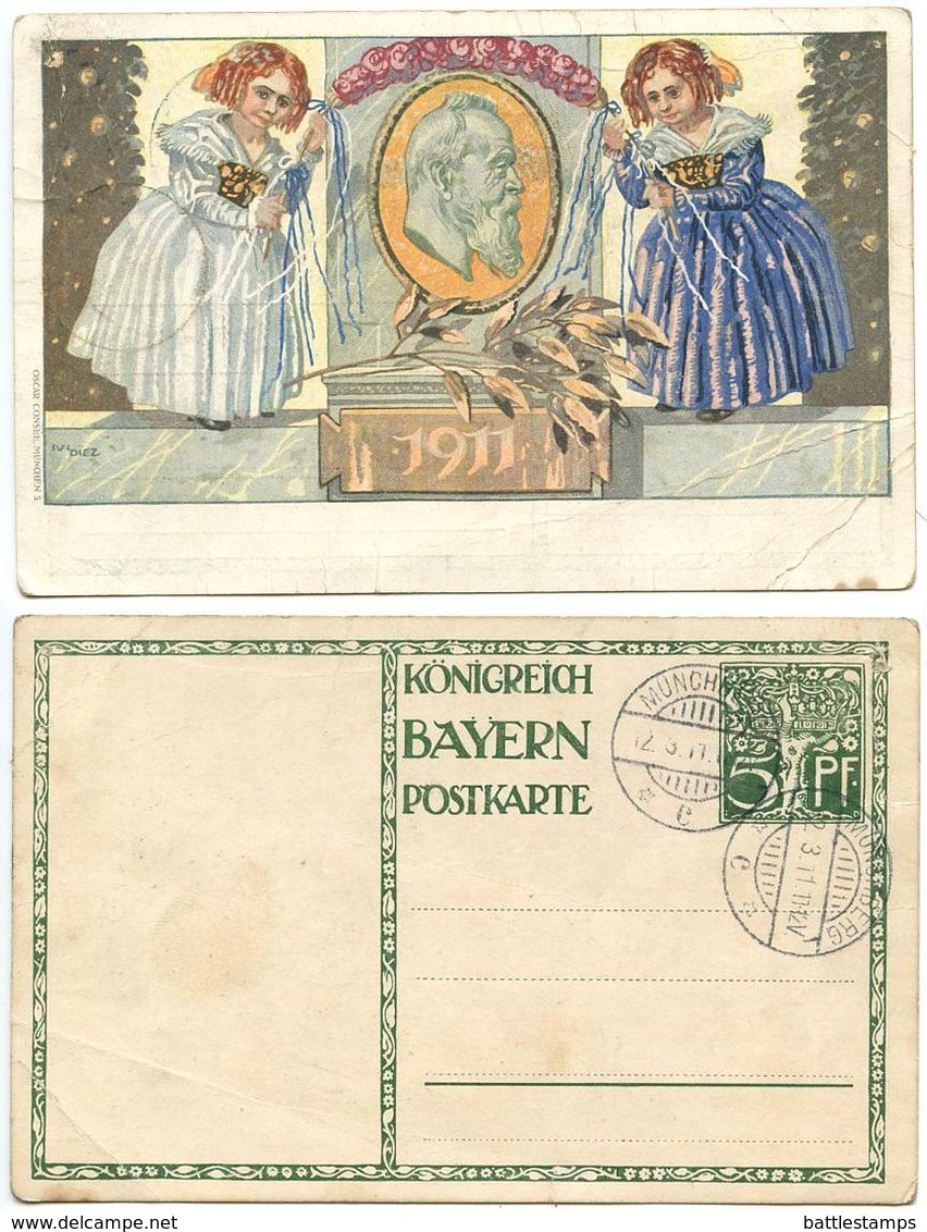 Germany-Bavaria 1911 Postal Card Silver Jubilee Of Prince Regent Luitpold, Münchberg Pmk - Entiers Postaux