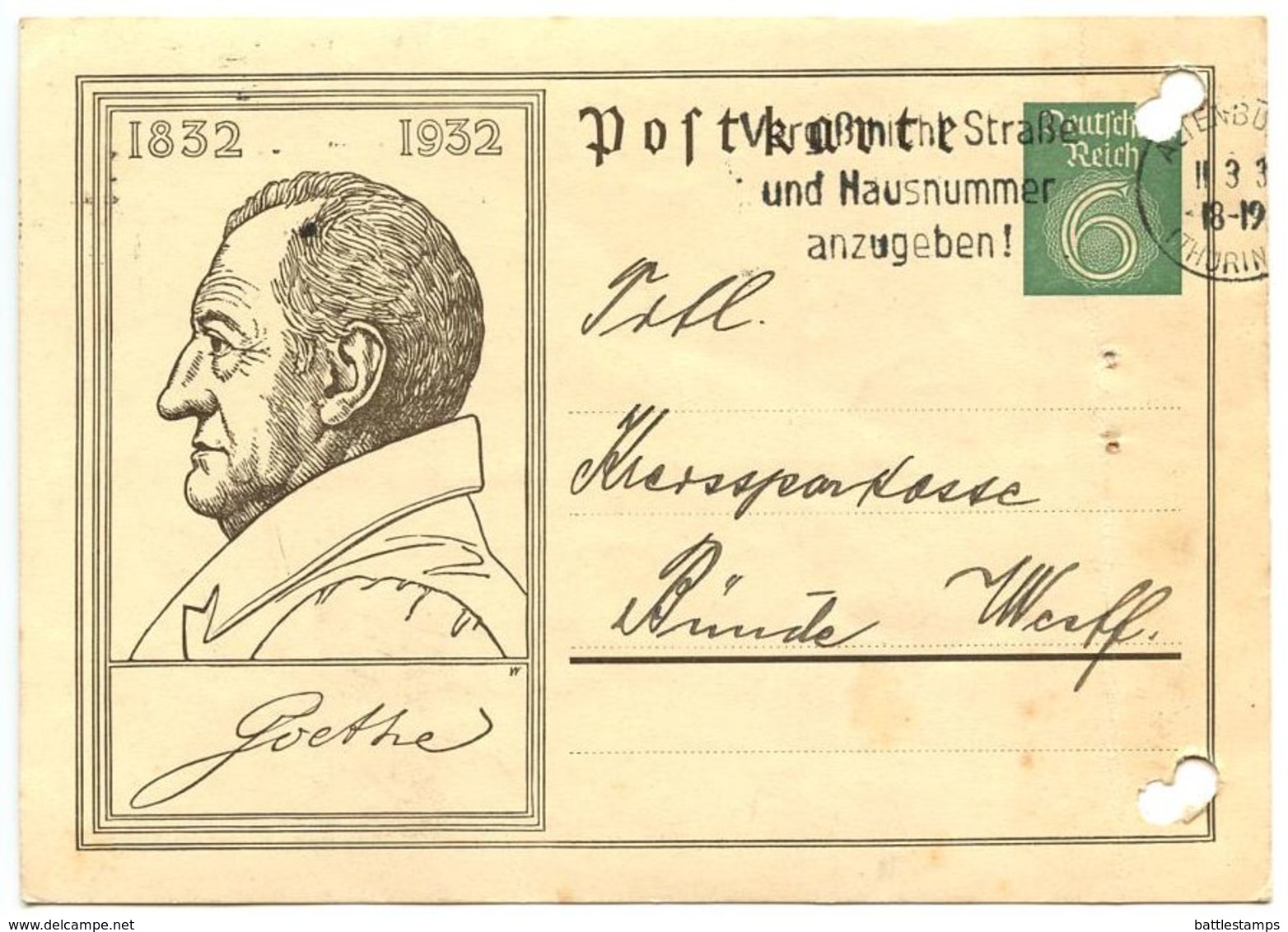 Germany 1932 Goethe Postal Card Altenburg To Bünde - Cartes Postales