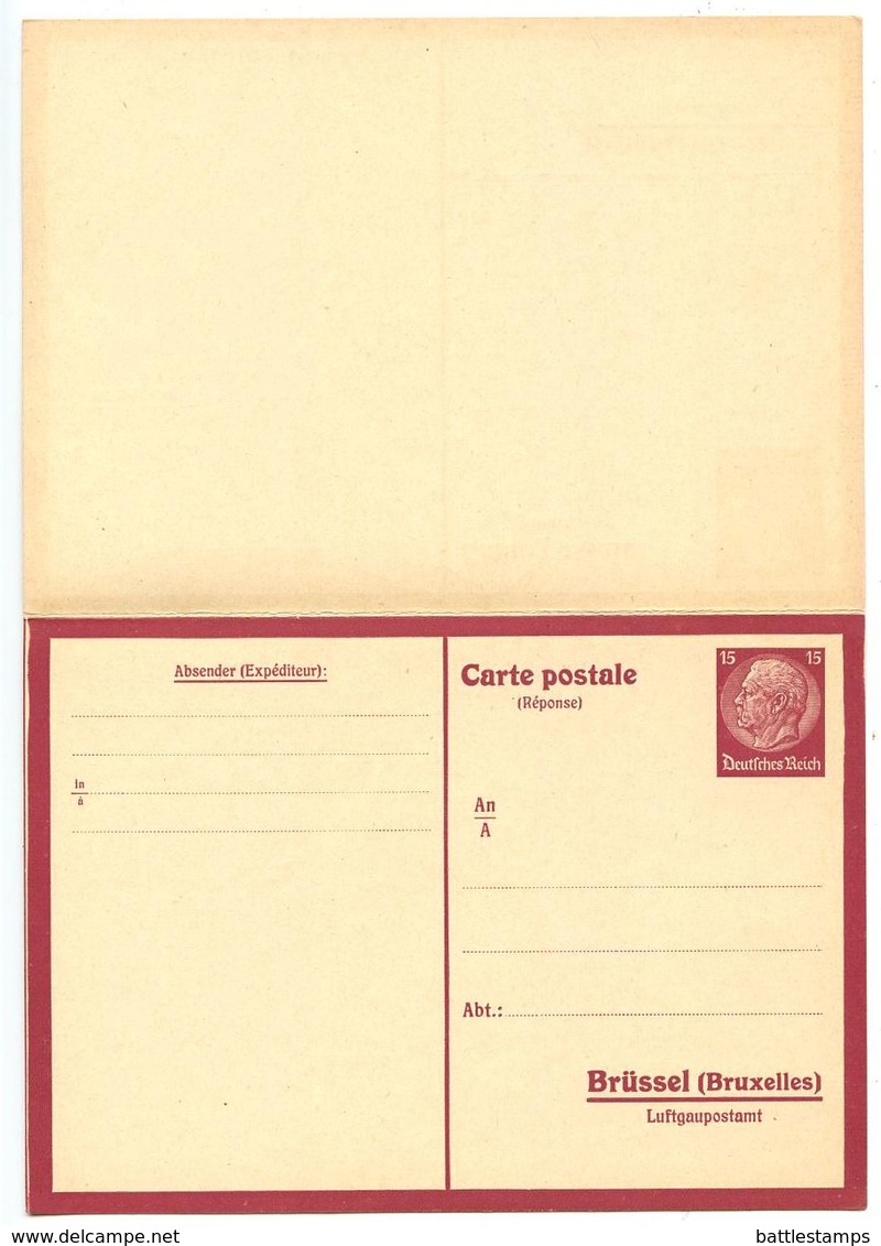 Germany 1940‘s Mint Luftgaupostamt - Postal Reply Card For Use In Occupied Belgium - Cartes Postales