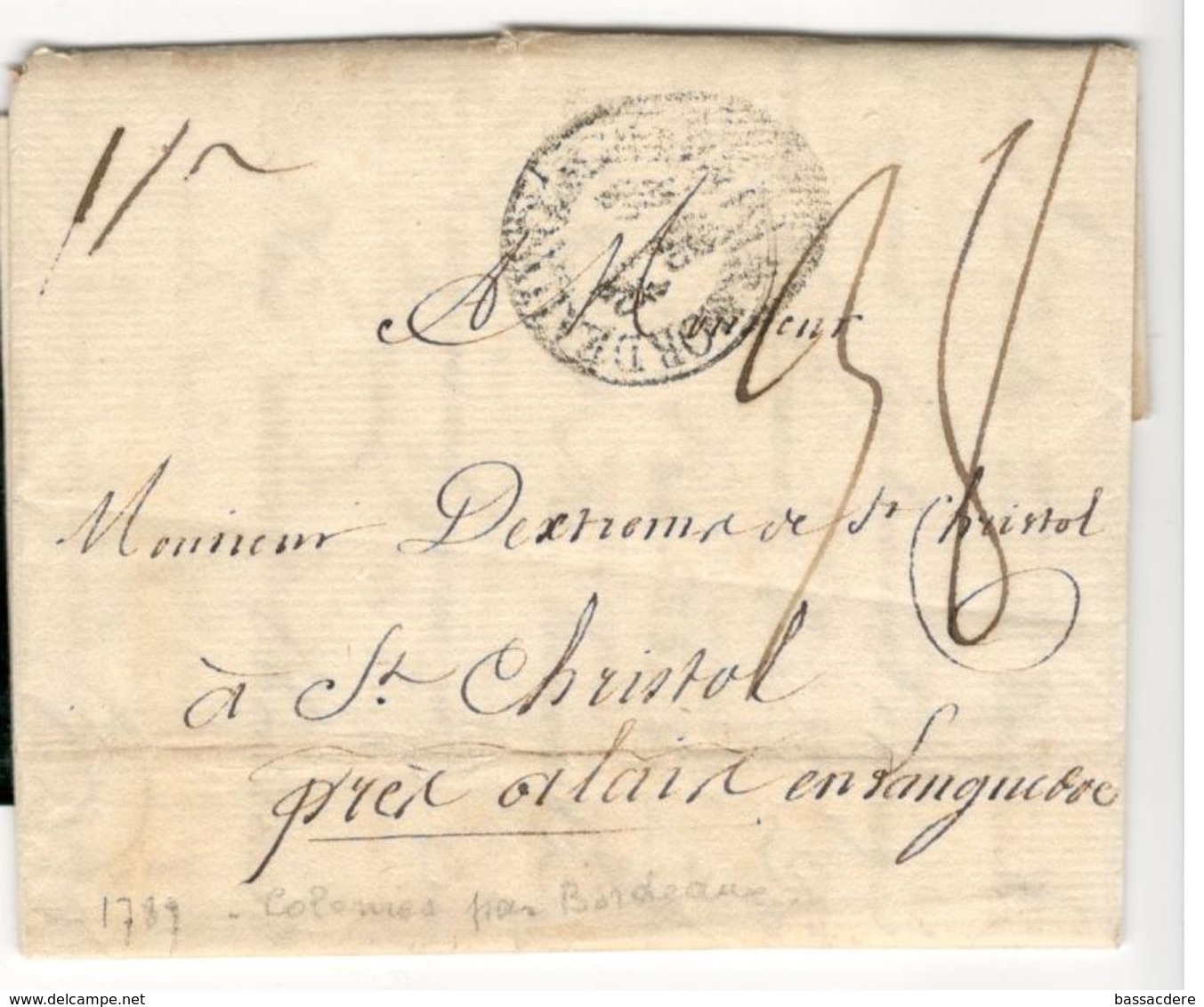 3838 - COLONIES PAR BORDEAUX - 1701-1800: Precursors XVIII