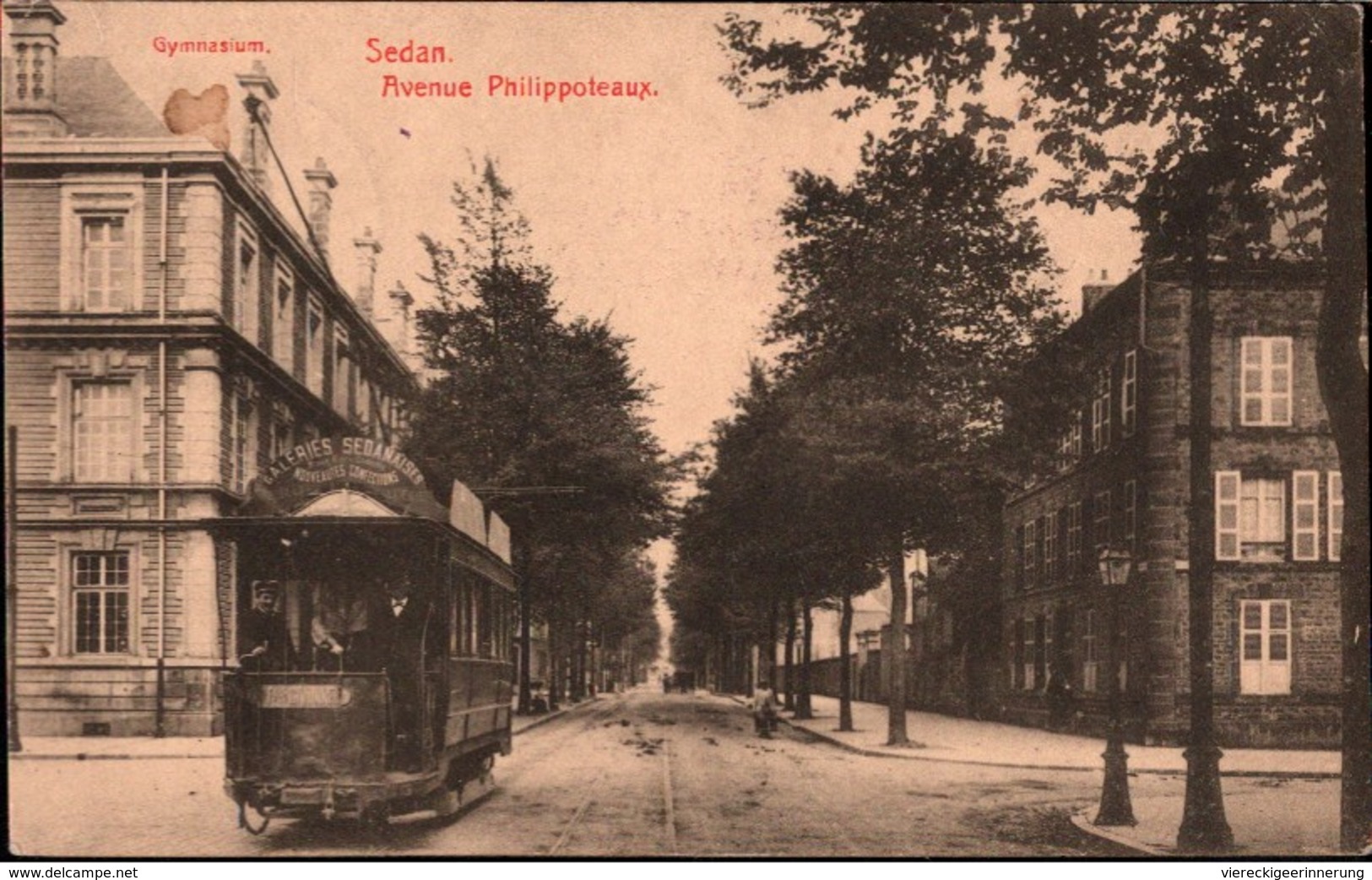 ! [08] Sedan Av. Philippoteaux, Tram, Straßenbahn, Frankreich, 1. Weltkrieg, 1916, Lazarettstempel, Feldpostkarte - Sedan