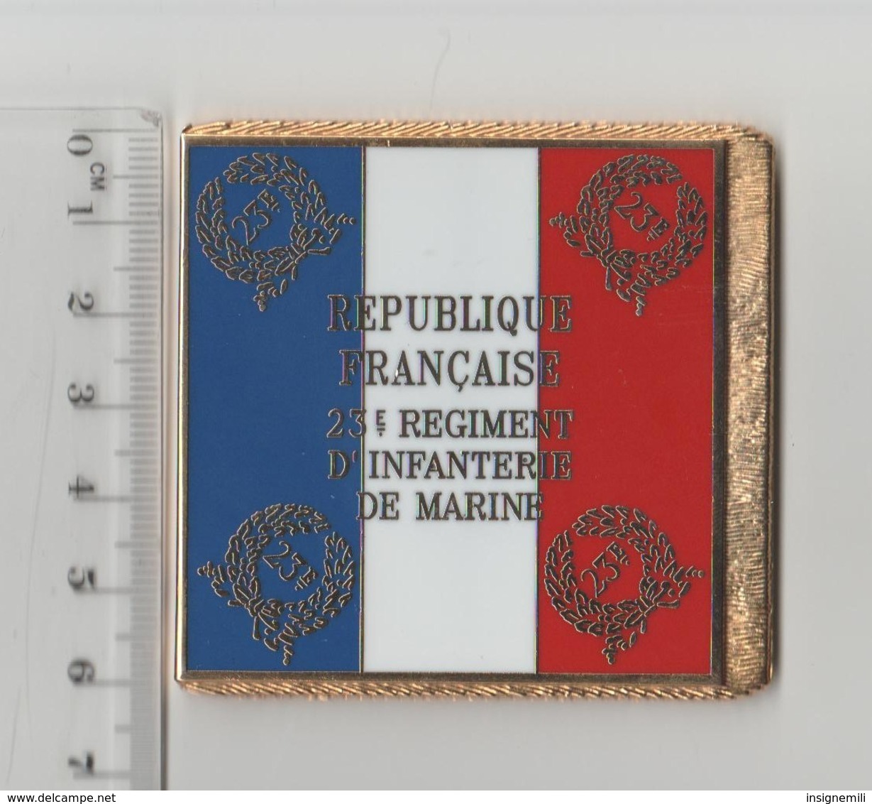 DRAPEAU 23° RIMA REGIMENT D' INFANTERIE DE MARINE En Métal Doré - Bandiere