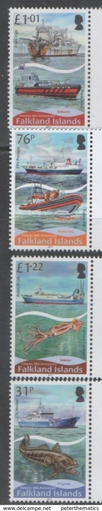 FALKLAND ISLANDS ,2017, MNH, FISHERIES, FISH, SQUID, SHIPS, 4v - Fishes