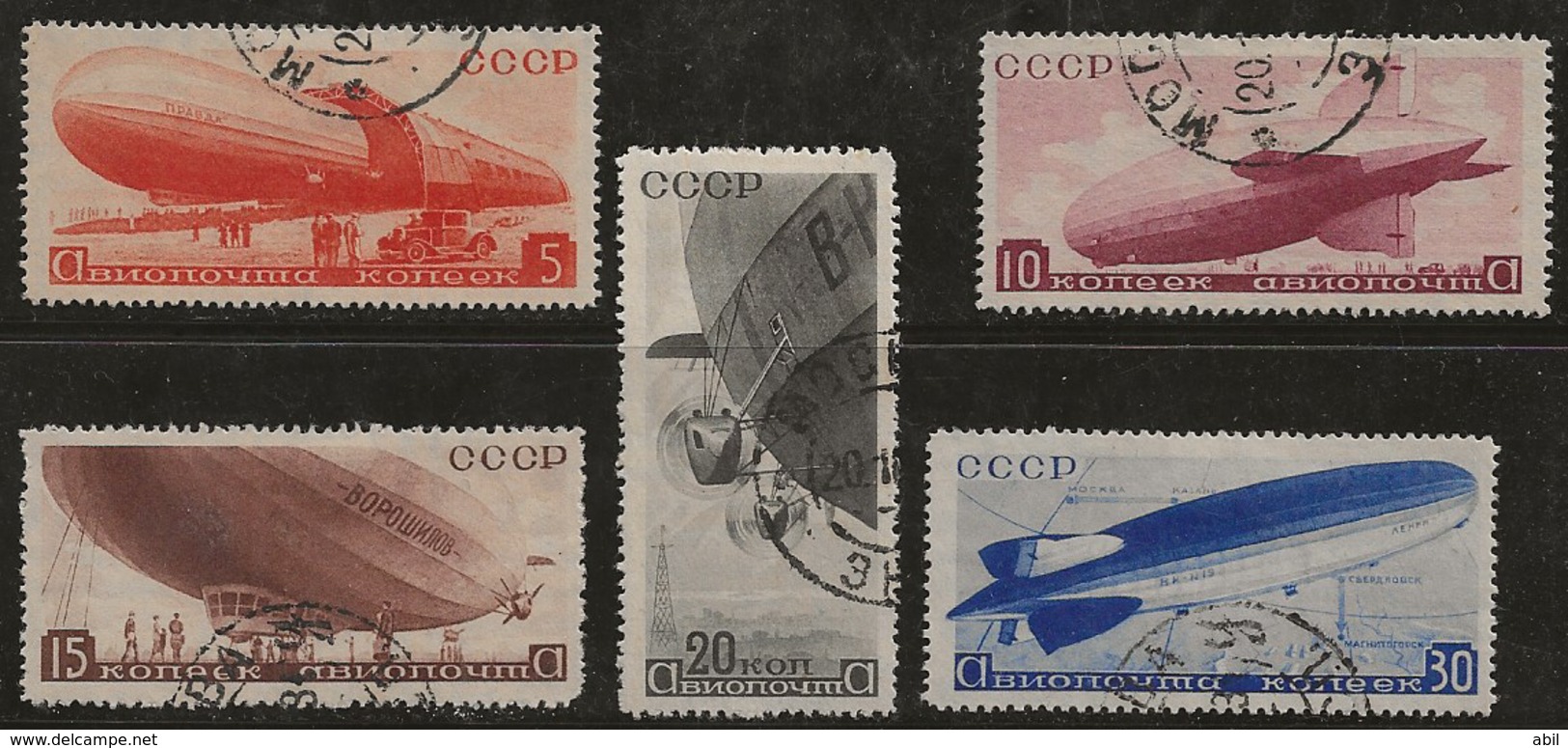 Russie 1934 N°Y.T. : PA. 33 à 37 Obl. - Gebraucht