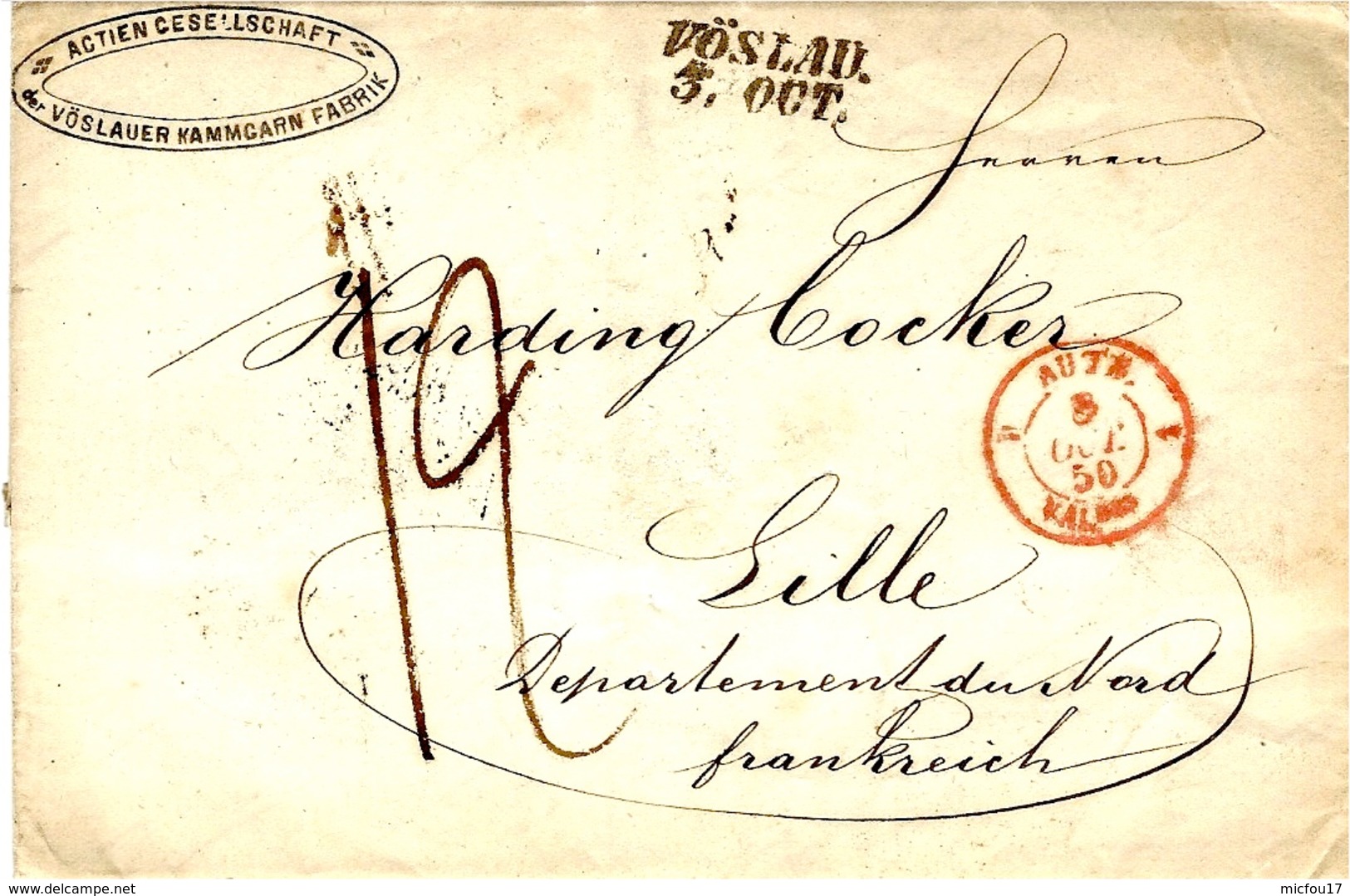 1850- Letter From VÖSLAU / 5.OCT.  To Lille ( France ) Rating 12 D - ...-1850 Préphilatélie