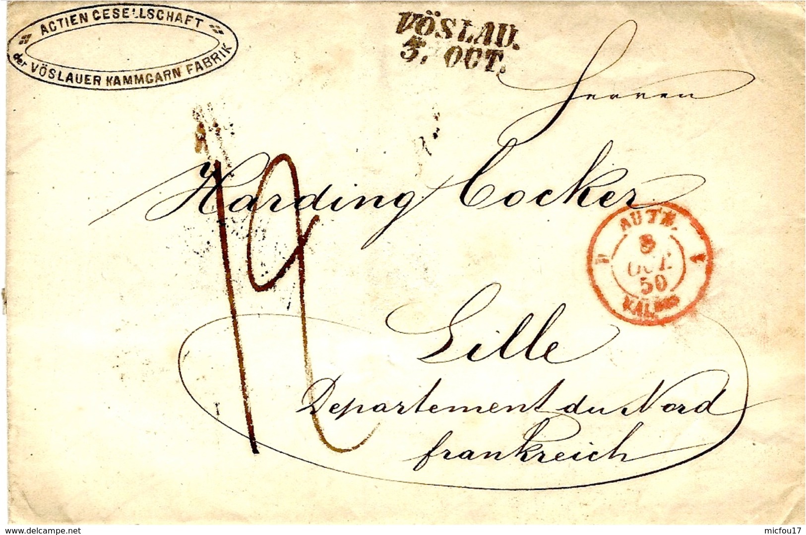 1850- Letter From VÖSLAU / 5.OCT.  To Lille ( France ) Rating 12 D - ...-1850 Voorfilatelie