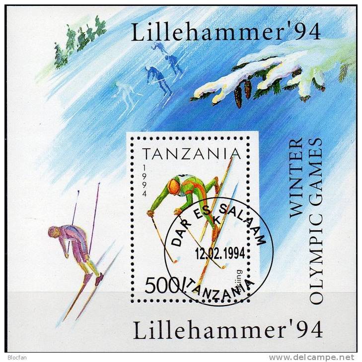 Winter-Olympiade 1994 Tanzania Block 239 O 3€ Langlauf-Strecke Blocchi M/s Olympic Sport Bloc Ski Sheet Bf Tanzanie - Winter 1994: Lillehammer