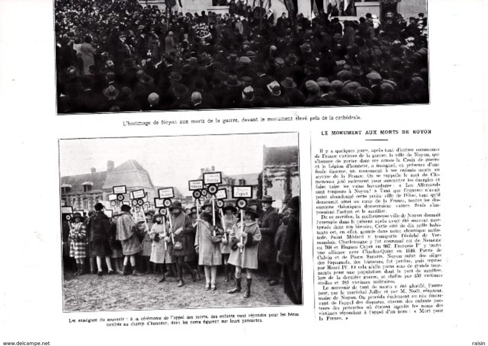 1925 Noyon Monument Aux Morts,Hommage Enfants Portant Pancartes Aux Noms Des Morts Au Champ D"honneur Verso VignettesTBE - Non Classés