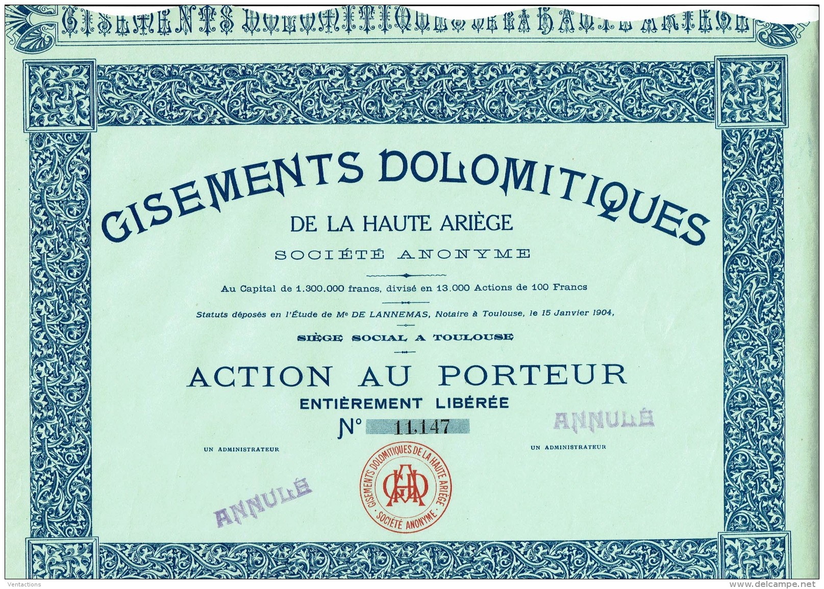 09-GISEMENTS DOLOMITIQUES DE LA  HAUTE ARIEGE. Toulouse. Non émis - Autres & Non Classés