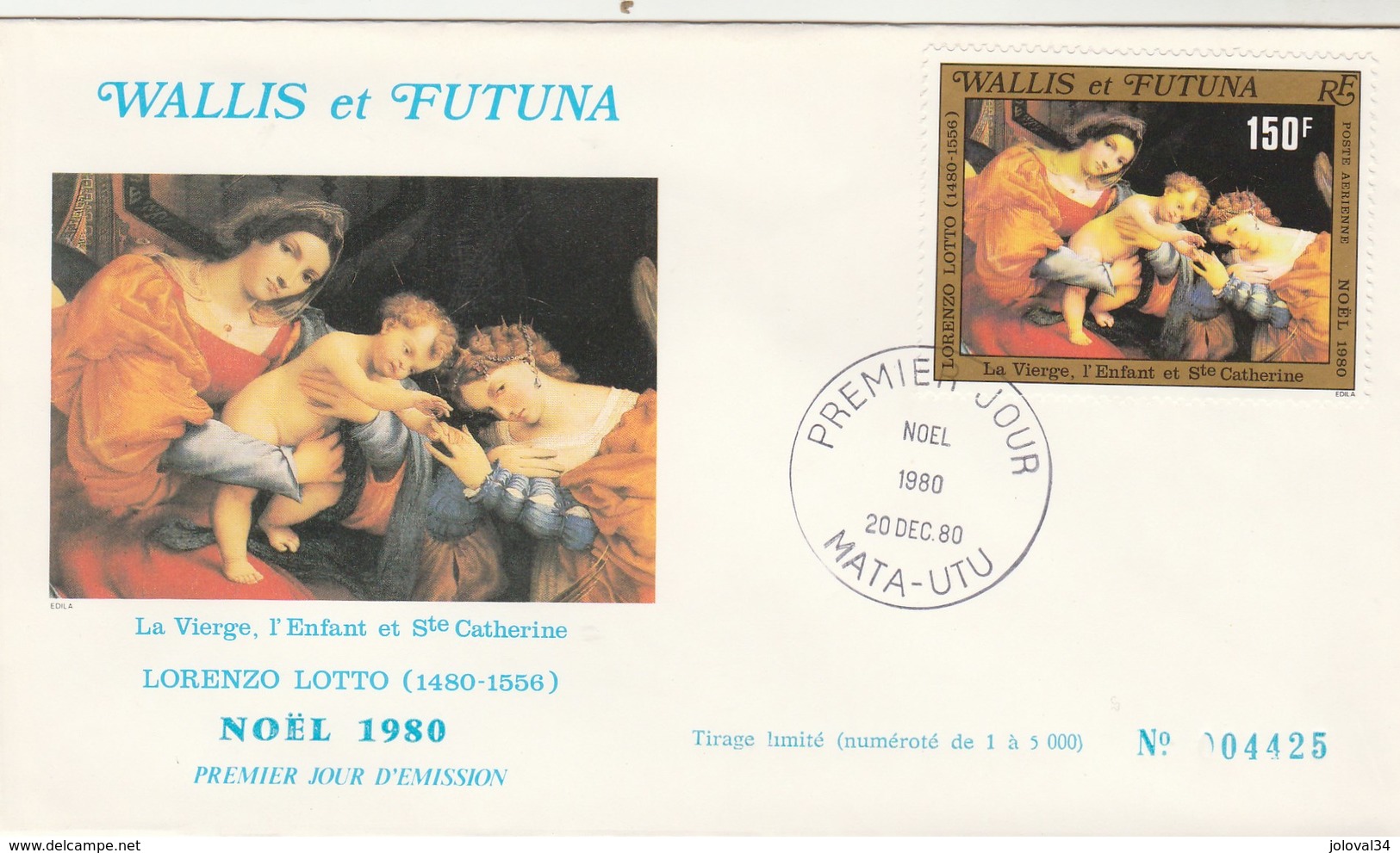 Wallis Et Futuna FDC  1980 Yvert  PA 107 - Noël - Tableau De Lotto - Art Peinture - FDC