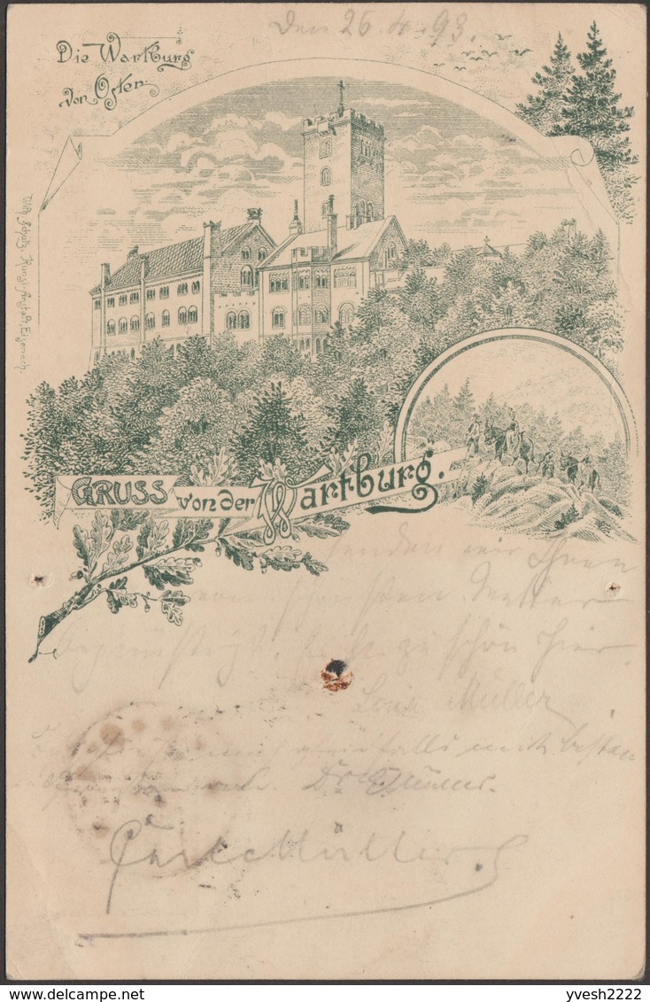 Allemagne 1893. Entier Postal Timbré Sur Commande. Montée Au Moyen D'ânes Au Château De Wartburg, Eisenach - Ezels