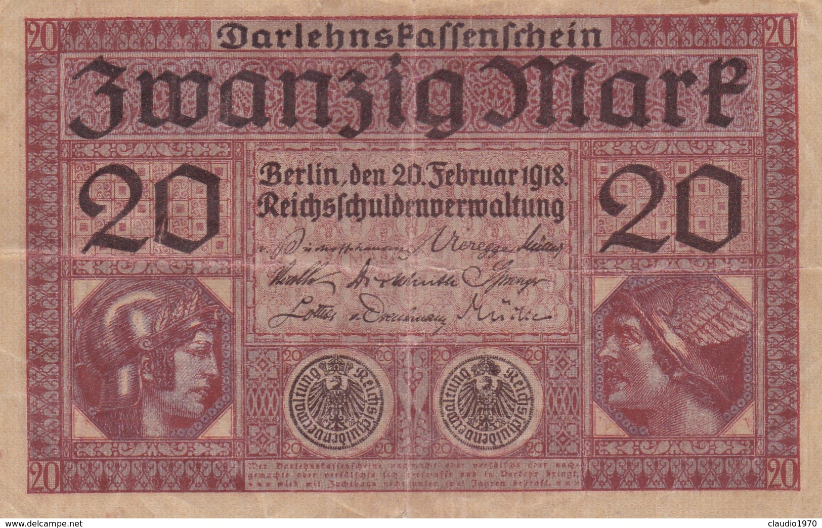 BANCONOTE - GERMANIA - IMPERO TEDESCO - REICH  BERLIN - 20 MARK - 1918 - 20 Mark