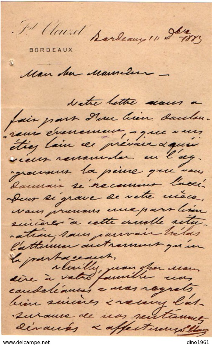 VP12.429 - Lettre - Fd CLOUZET à BORDEAUX - 1800 – 1899