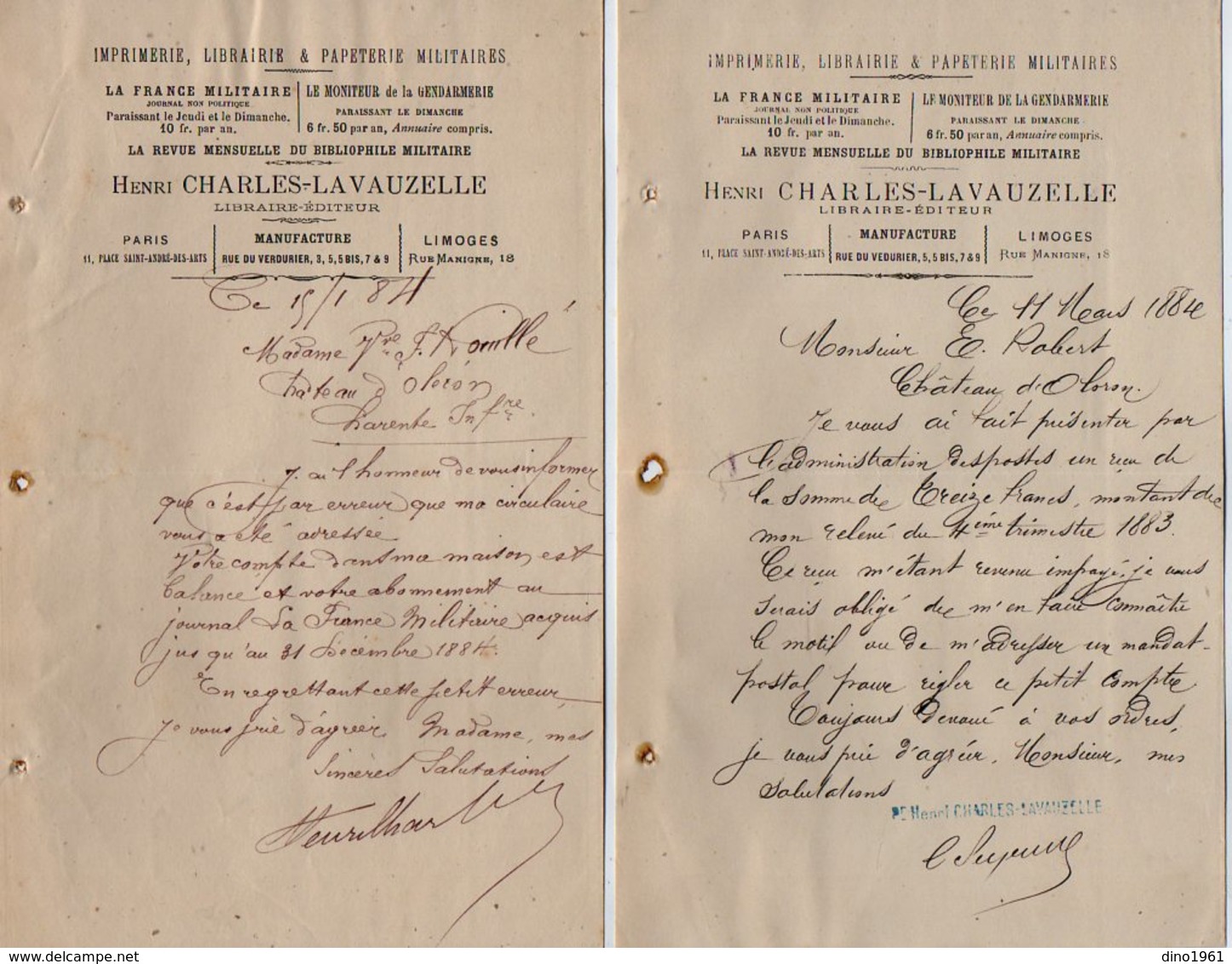 VP12.431 - Lettre X 2 - Imprimerie, Librairie & Papeterie Militaires Henri CHARLES - LAVAUZELLE à PARIS & LIMOGES - Imprimerie & Papeterie