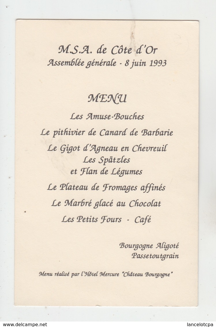 MENU / M.S.A. De CÔTE D'OR - 1993 - Menus