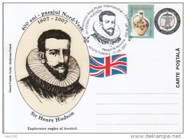 INTERNATIONAL POLAR YEAR, SIR HENRY HUDSON, SPECIAL POSTCARD, 2007, ROMANIA - Internationale Pooljaar