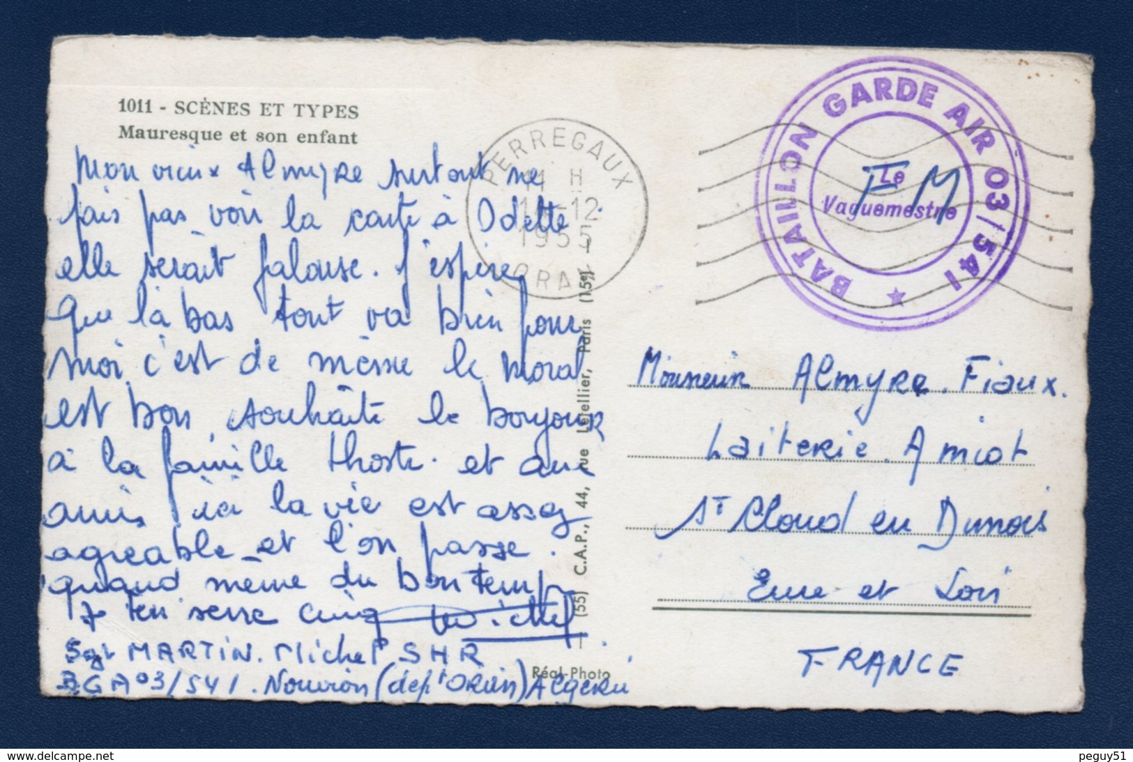 Cachet Bataillon Garde Air 03/541. Unité Fusiliers De L'air. SHR Nouvion- Oran. Décembre 1955 - Guerre D'Algérie