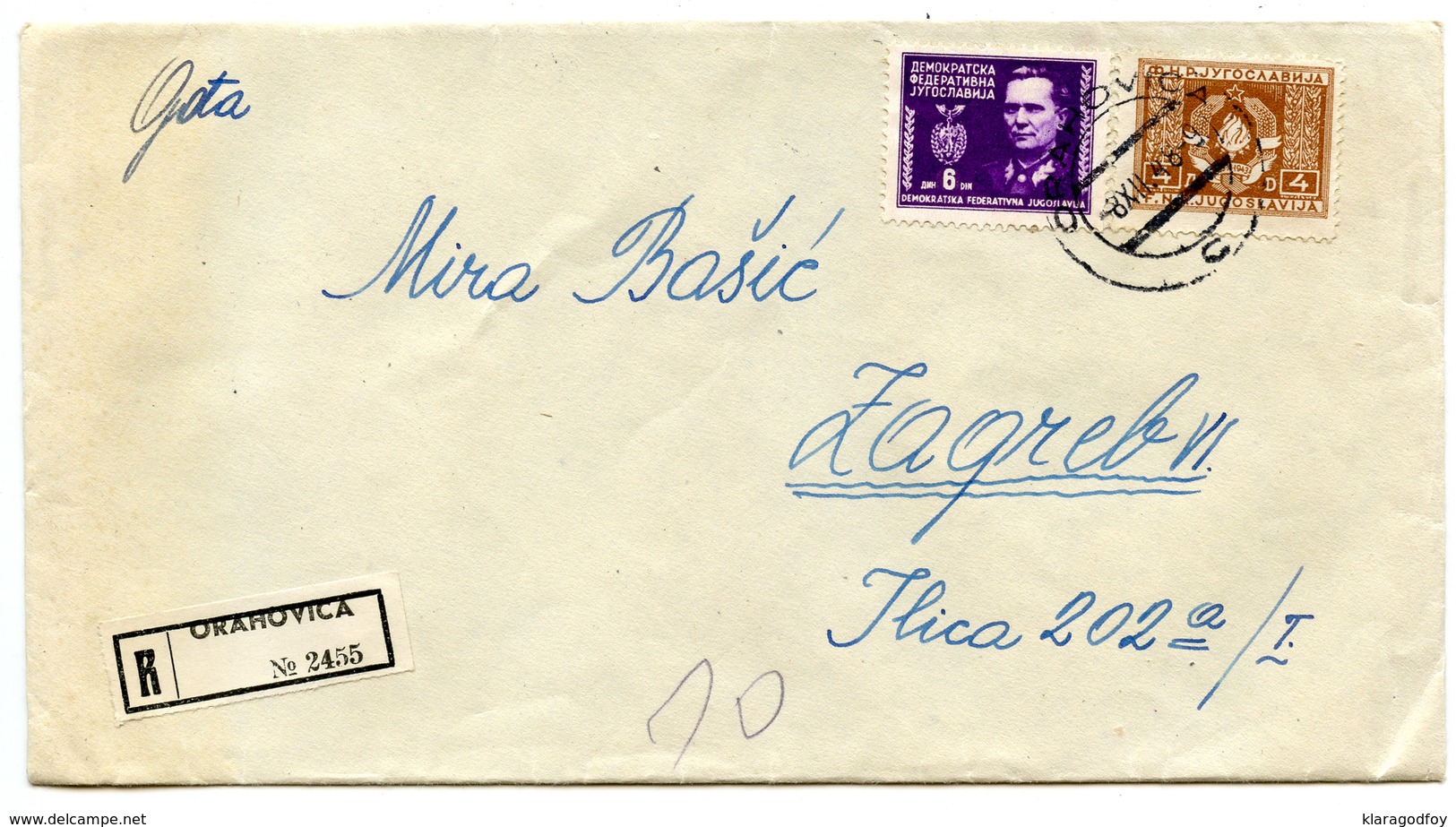 Yugoslavia, Letter Cover Registered Travelled 1948 Orahovica Pmk B180612 - Briefe U. Dokumente