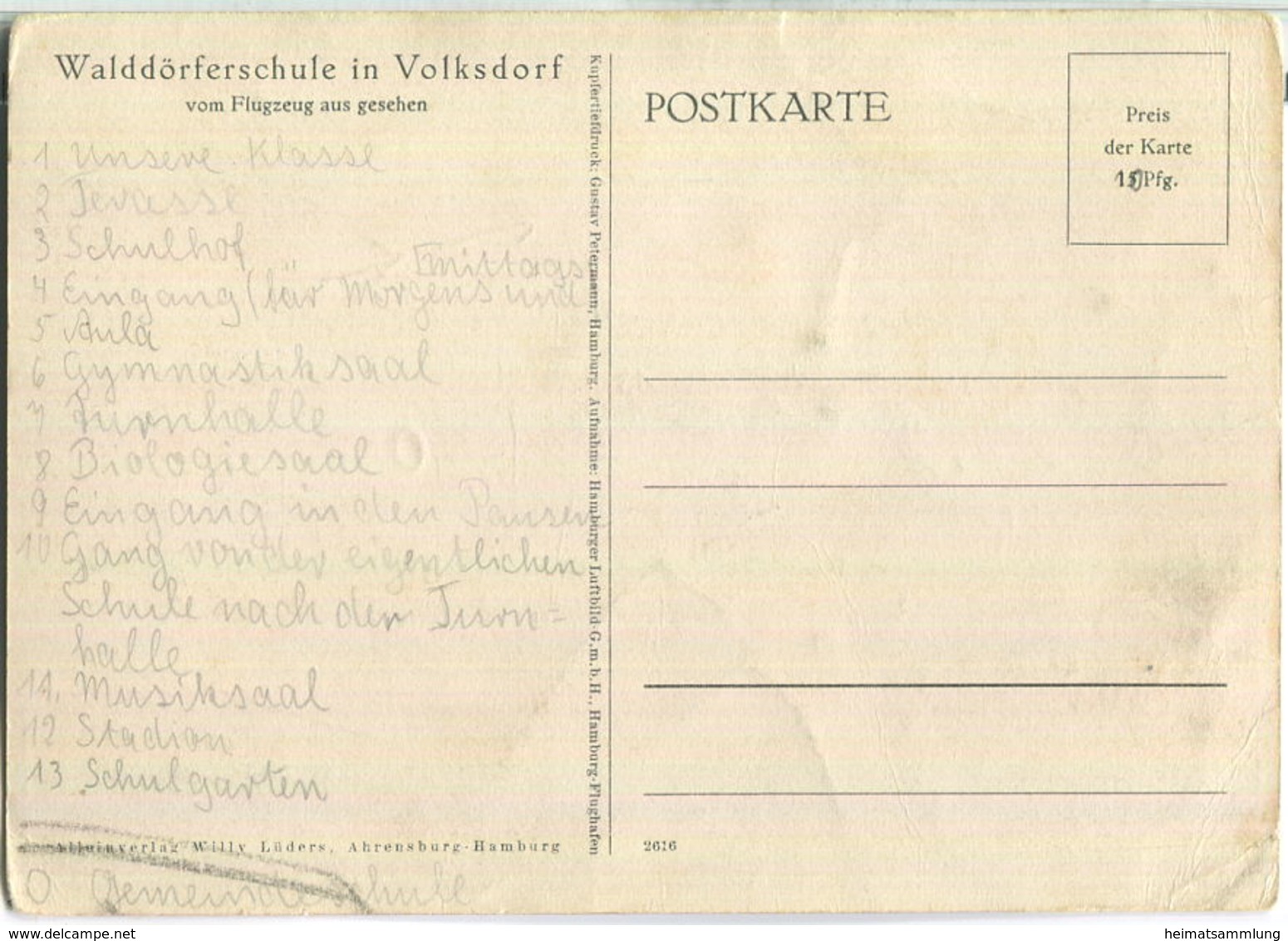 Hamburg-Volksdorf - Walddörfer Schule - Luftaufnahme - AK Grossformat - Verlag Gustav Petermann Hamburg - Wandsbek