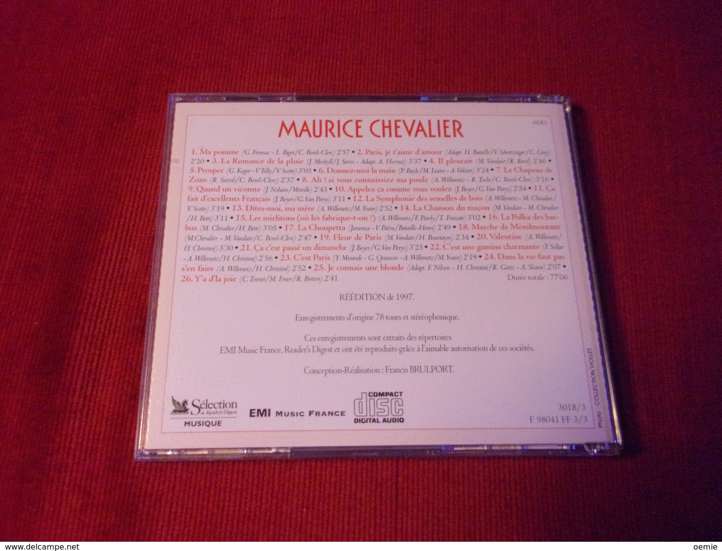 SELECTION DU READER'S DIGEST  °°  26 TITRES MAURICE CHEVALIER CD - Klassik