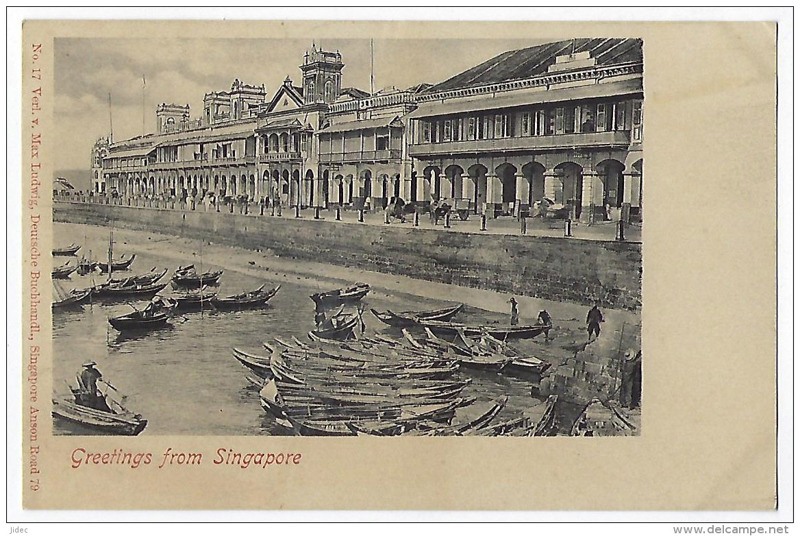 CPA Singapour Greetings From Singapore Vintage Postcard Boats Boat Fishermen Fisherman Malaisie Malaysia. - Singapour