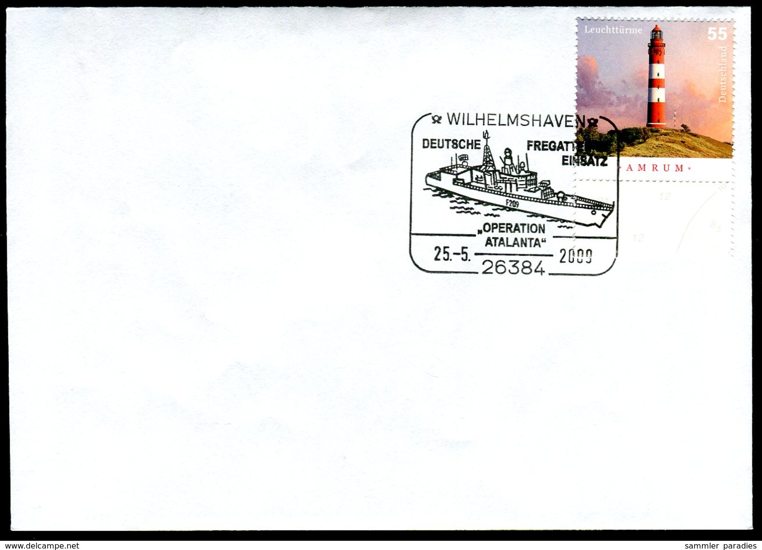 41093) BRD - Brief Mi 2678 - SoST 26384 WILHELMSHAVEN Vom 25.05.2009 - Deutscher Fregatteneinsatz Operation ATALANTA - Maschinenstempel (EMA)