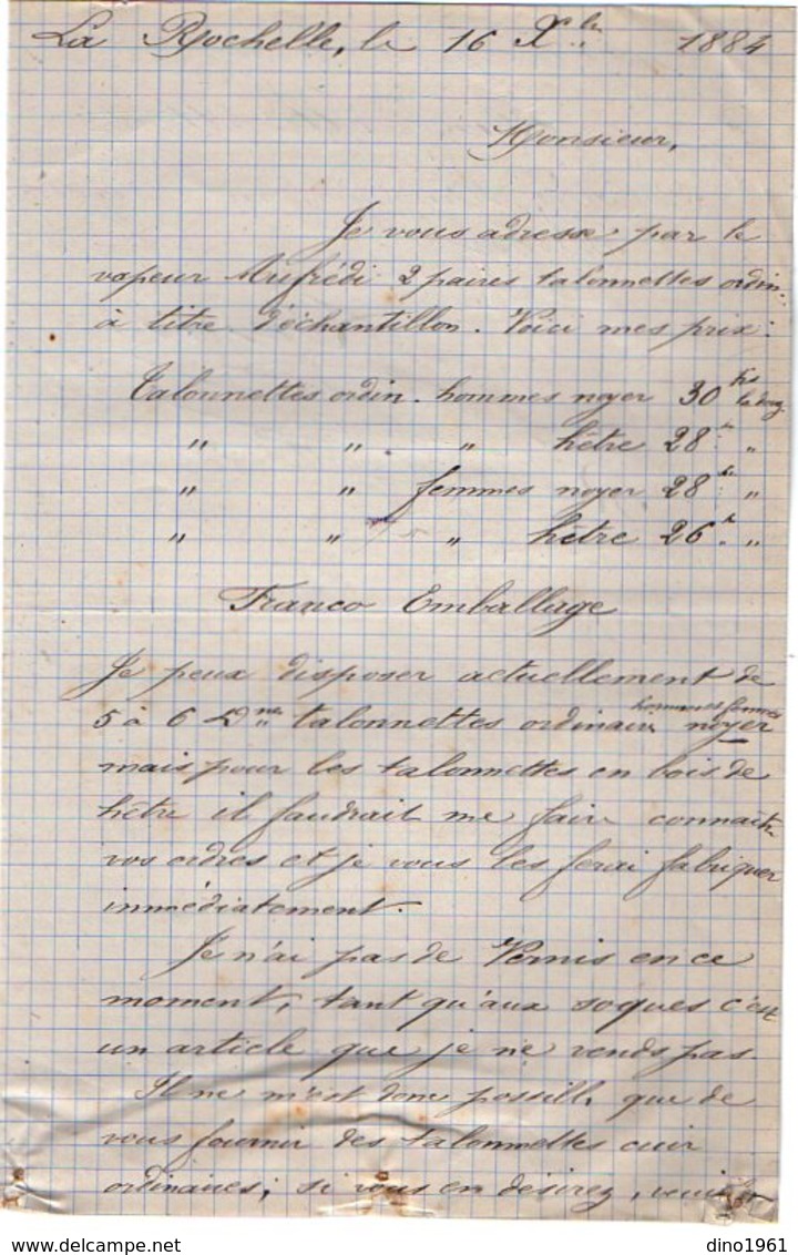 VP12.443 - Lettre De Mr DENIS Sabotier à LA ROCHELLE - Manuscripts