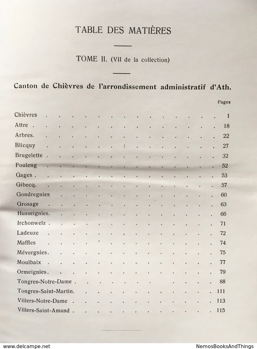 Inventaire Des Objets D'art & D'antiquité... MONS Tome Second  Arr. D'ATH, Canton De CHIEVRES - 1928 - Belgique