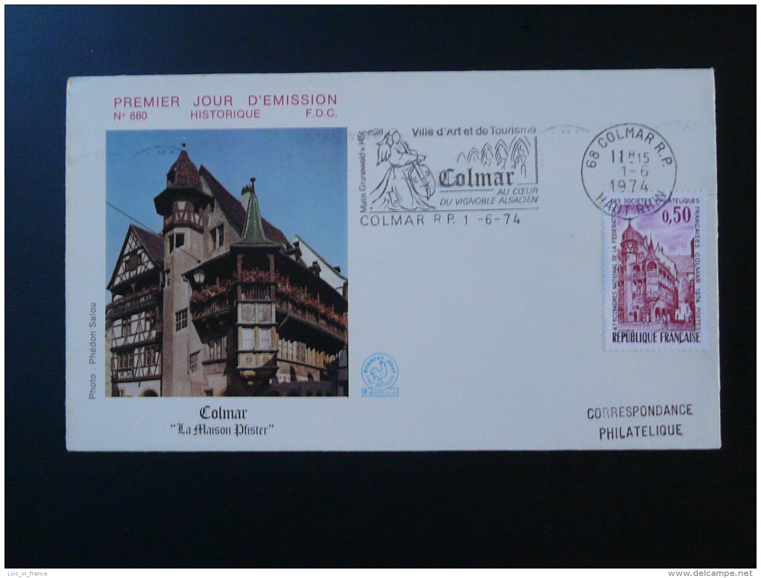 FDC Maison Pfister Flamme Concordante 68 Colmar 1974 - 1970-1979